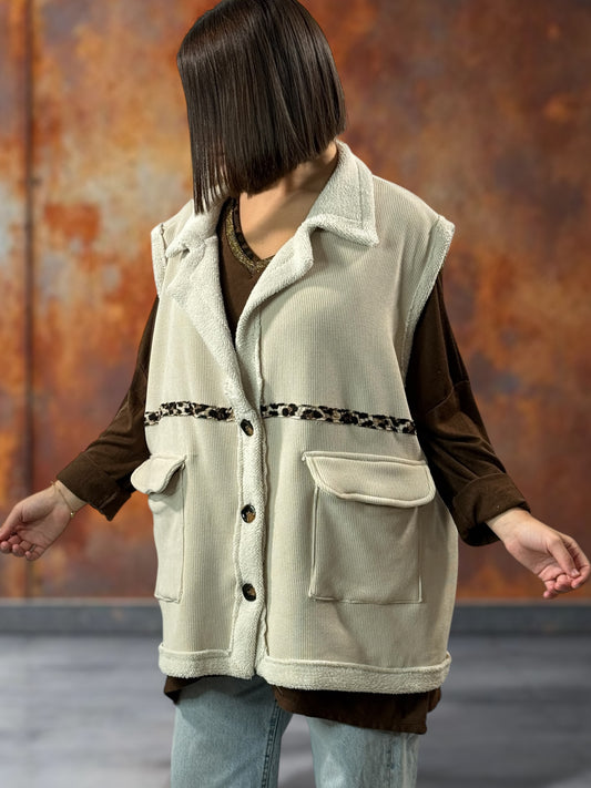 MARINO - GILET EN VELOURS BEIGE TAILLE 46/48 A 56