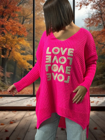 LOVELY - PULL OVERSIZE FUCHSIA JUSQU'A LA TAILLE 56/58