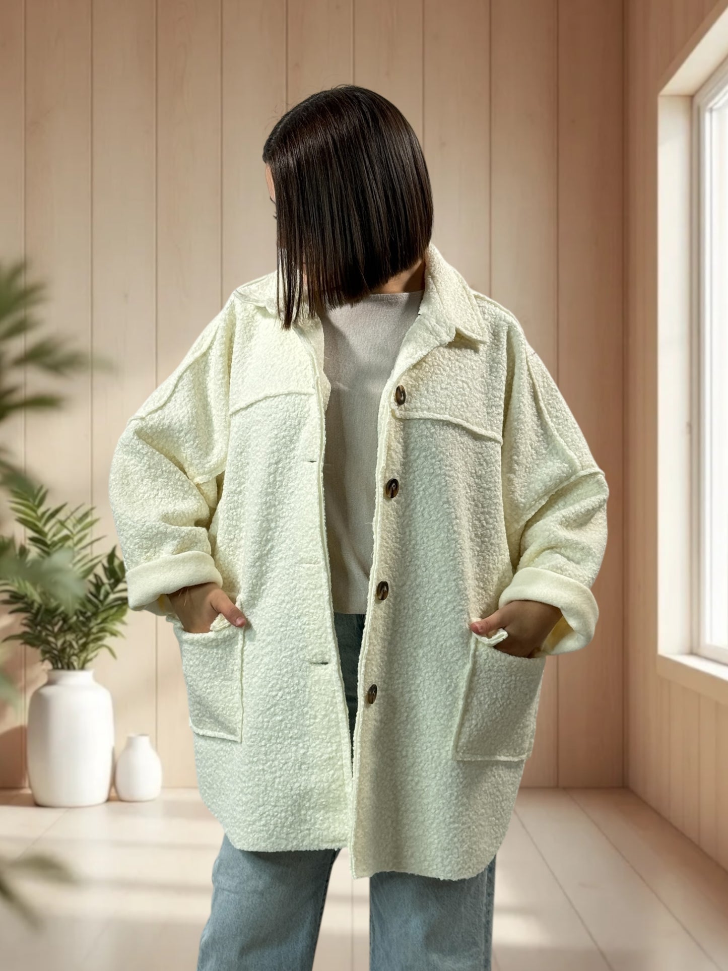 SANTAFEE - VESTE OVERSIZE BLANC CASSE JUSQU'A LA TAILLE 54/56