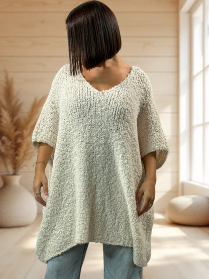 CAMILLE - PULL BLANC CASSE OVERSIZE JUSQU'A LA TAILLE 58