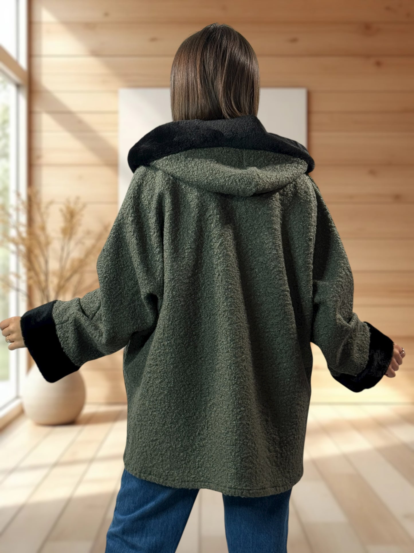 DAISY - VESTE OVERSIZE A CAPUCHE KAKI JUSQU'A LA TAILLE 56