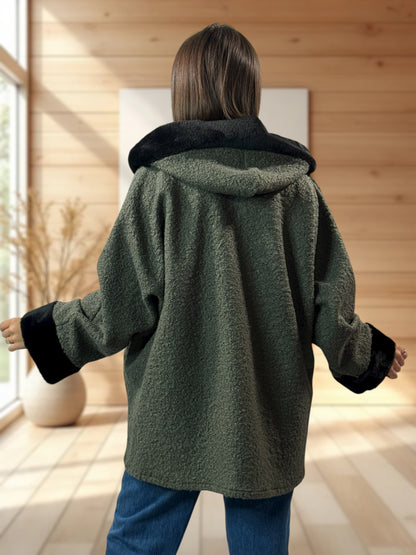 DAISY - VESTE OVERSIZE A CAPUCHE KAKI JUSQU'A LA TAILLE 56