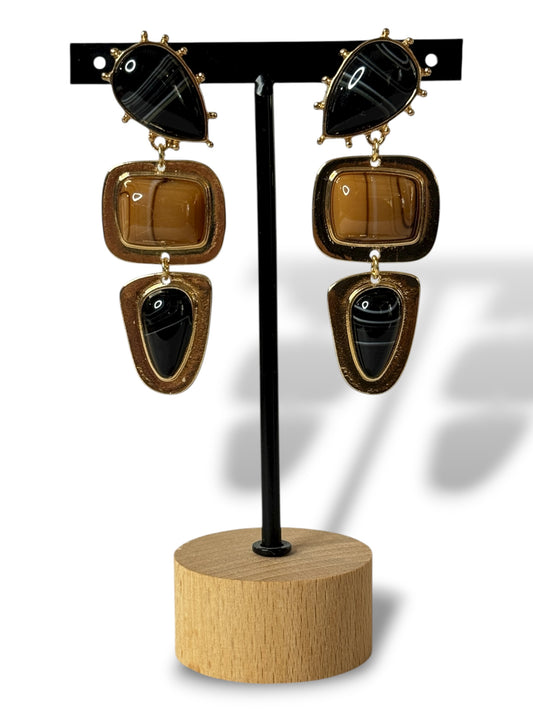 MARIKA - BOUCLES D'OREILLES CAMEL ET NOIR