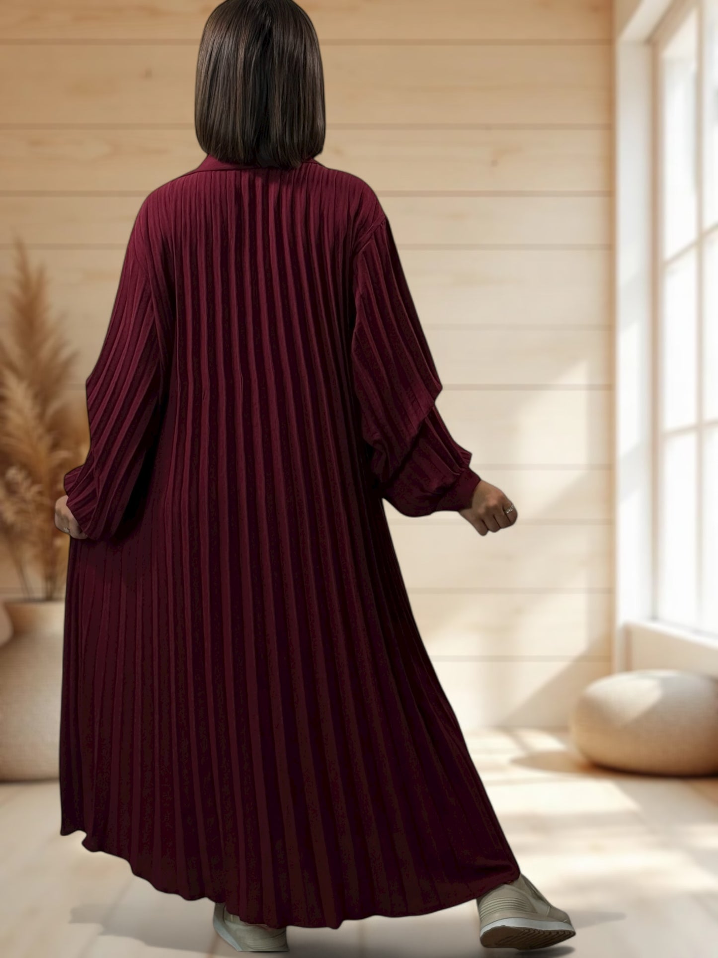 MAROUSSIA - ROBE BORDEAUX PLIS SOLEIL JUSQU'A LA TAILLE 56