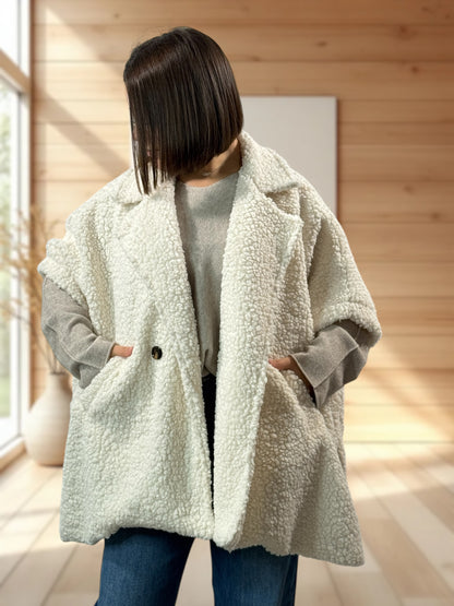 COCO - VESTE BLANC CASSE EN MOUMOUTE JUSQU'À LA TAILLE 54/56