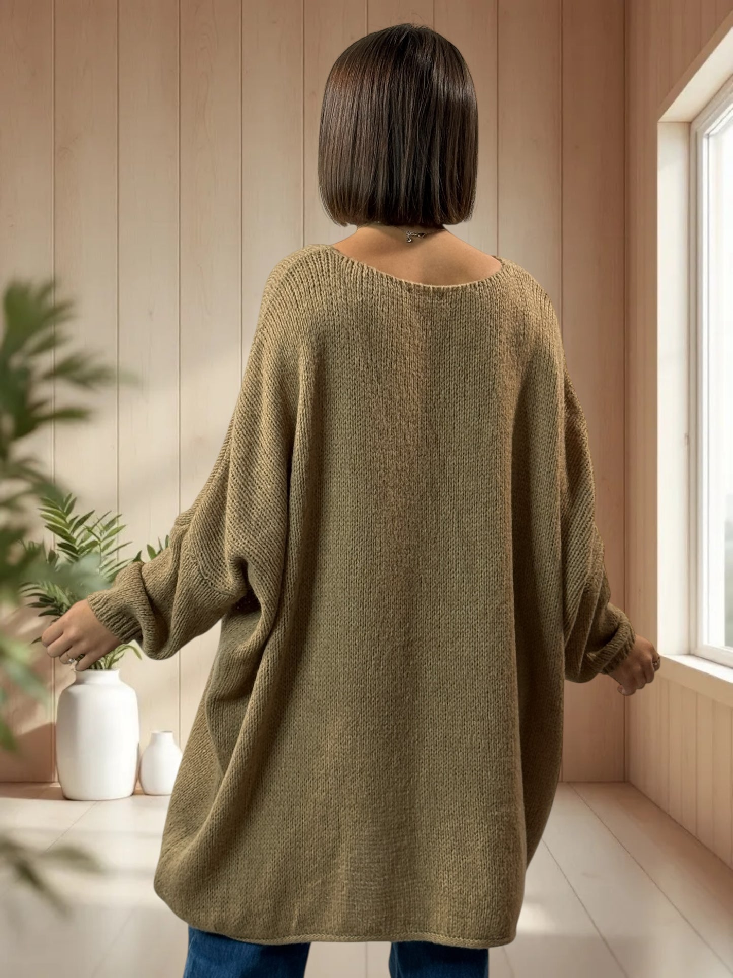 JULIA- PULL OVERSIZE CAMEL JUSQU'A LA TAILLE 56/58
