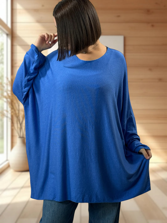 CAPRIO - PULL BLEU EN MAILLE FLUIDE JUSQU'A LA TAILLE 54