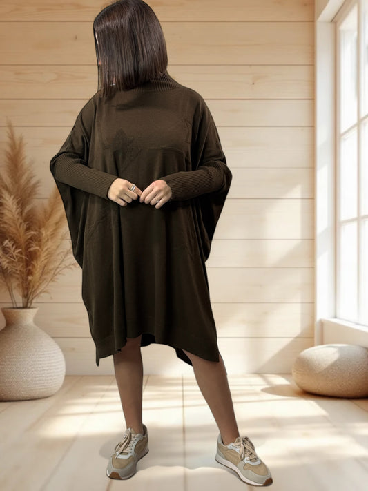 MARISOL - ROBE MARRON OVERSIZE EN MAILLE JUSQU'A LA TAILLE 56