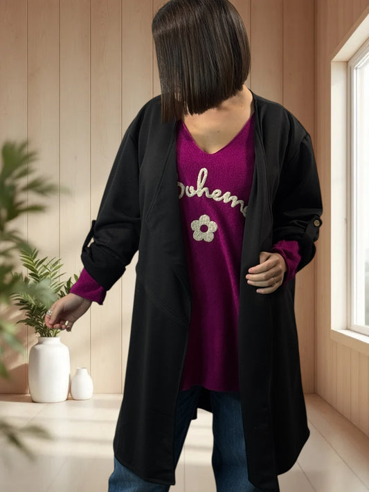 LYSIANE - VESTE NOIRE OVERSIZE JUSQU'A LA TAILLE 52/54