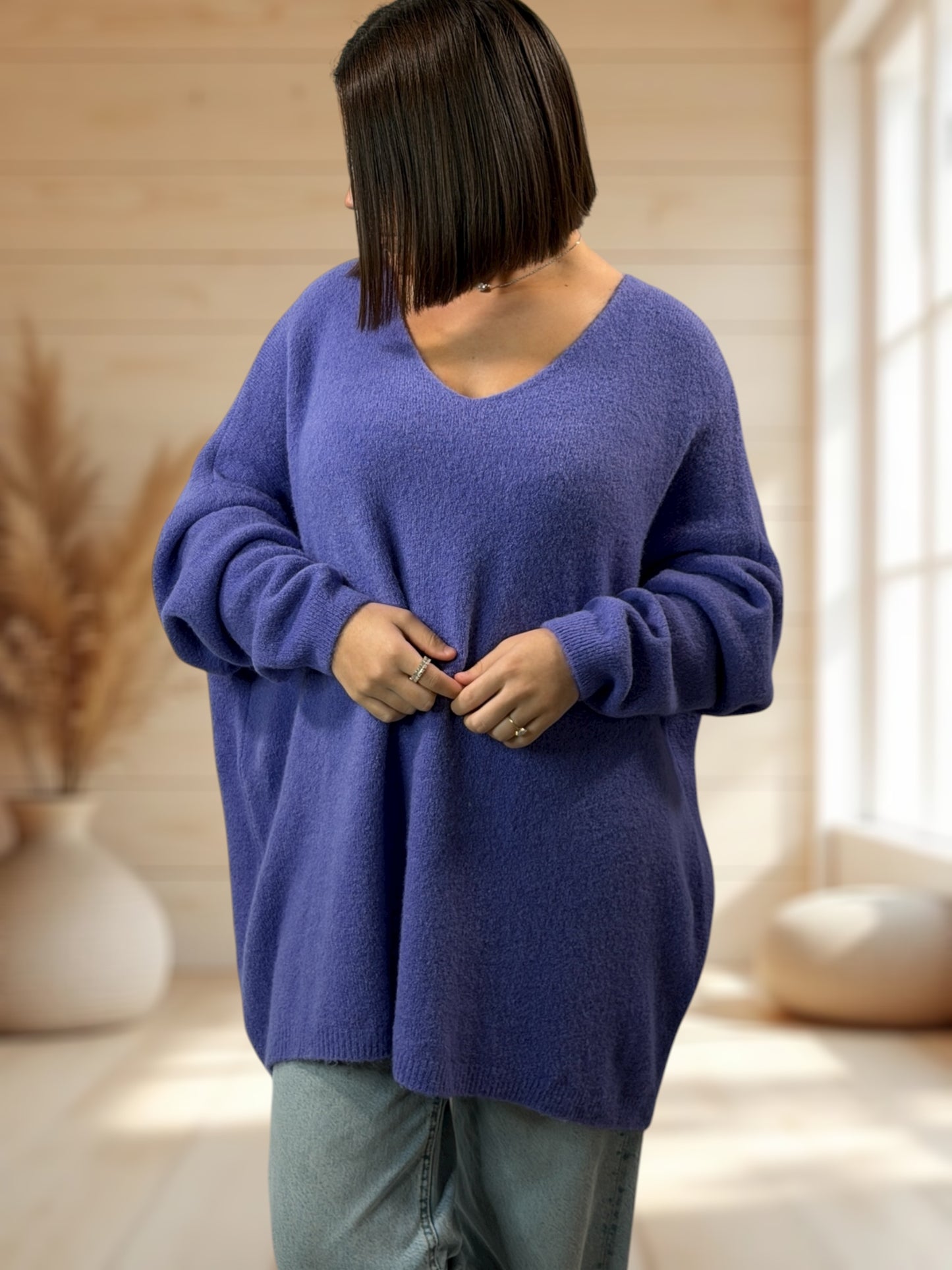 ANGELICA - PULL OVERSIZE LILAS AVEC ALPAGA JUSQU'A LA TAILLE 56