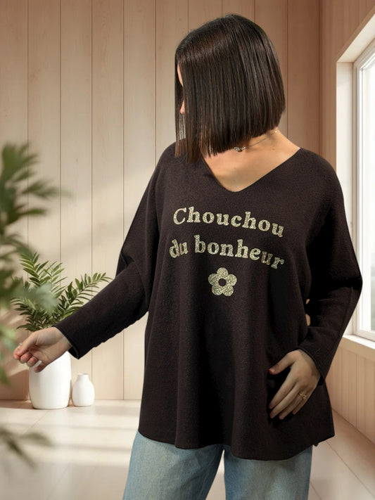 CHOUCHOU - PULL MARRON JUSQU'A LA TAILLE 54