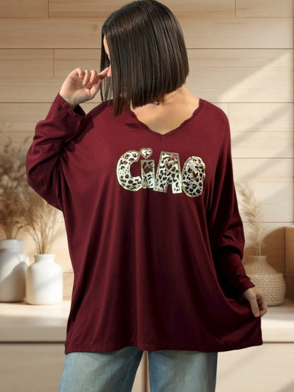 CIAO - PULL BORDEAUX EN MAILLE FLUIDE JUSQU'A LA TAILLE 54/56