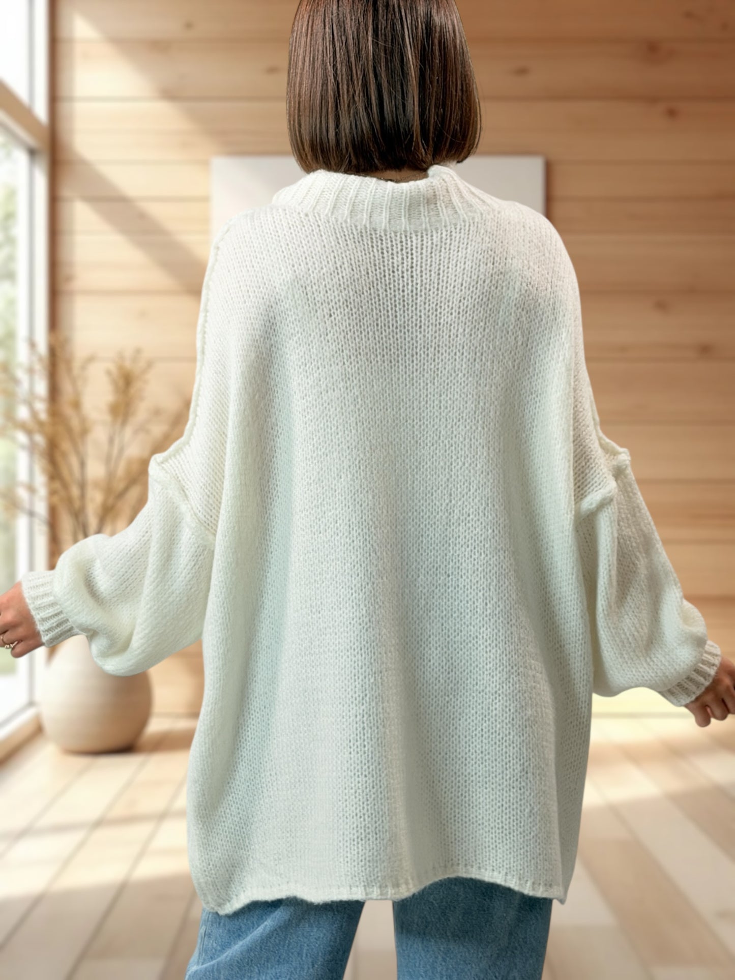 ESTELLE - PULL OVERSIZE BLANC CASSÉ JUSQU'A LA TAILLE 56/58