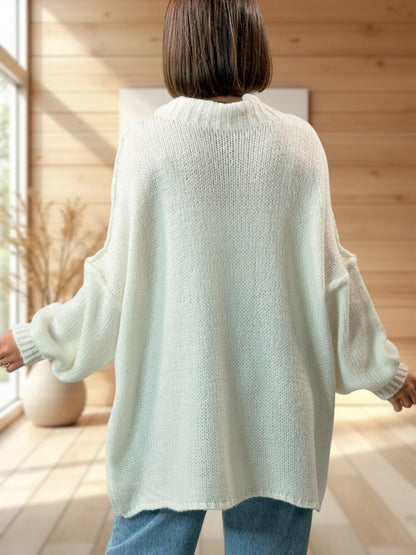 ESTELLE - PULL OVERSIZE BLANC CASSÉ JUSQU'A LA TAILLE 56/58