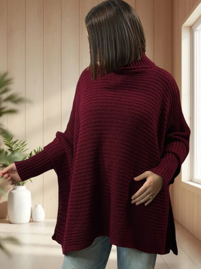HELLO - PULL PONCHO BORDEAUX OVERSIZE JUSQU'A LA TAILLE 56/58