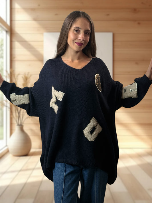 JAMES - PULL OVERSIZE MARINE JUSQU'A LA TAILLE 56