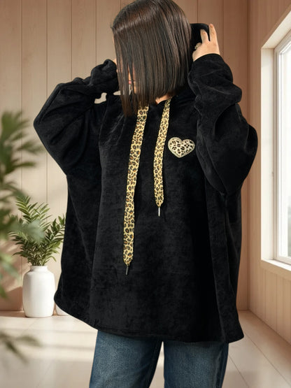 PAULIN - SWEAT A CAPUCHE OVERSIZE NOIR JUSQU'A LA TAILLE 56