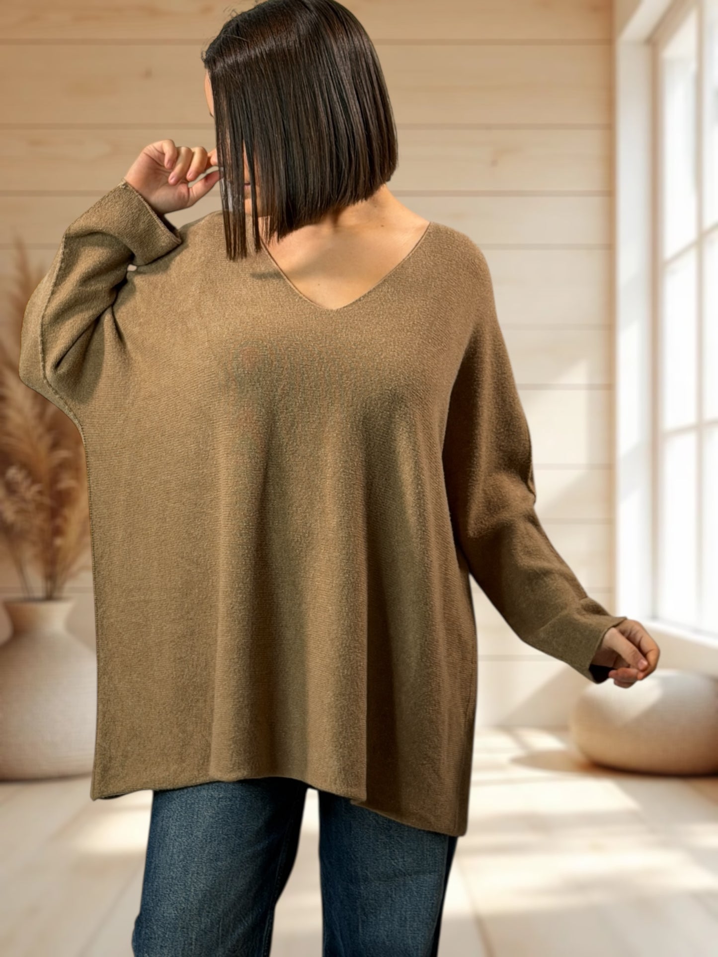 LARA - PULL OVERSIZE CAMEL JUSQU'A LA TAILLE 54