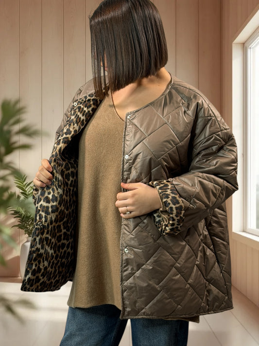 DEBORAH - DOUDOUNE MOKA INTERIEUR LEOPARD TAILLE 44 A 50