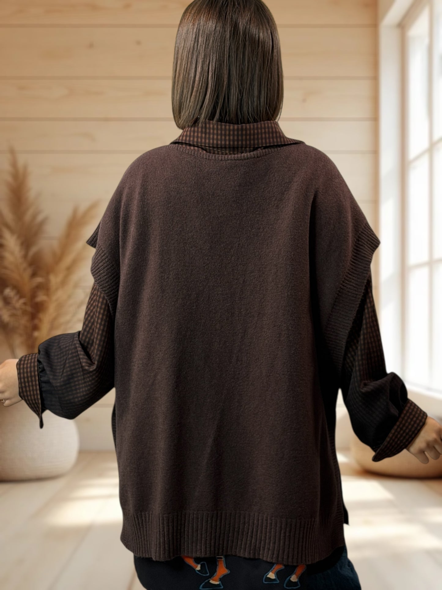 AURELIE - PULL MARRON SANS MANCHES JUSQU'A LA TAILLE 52