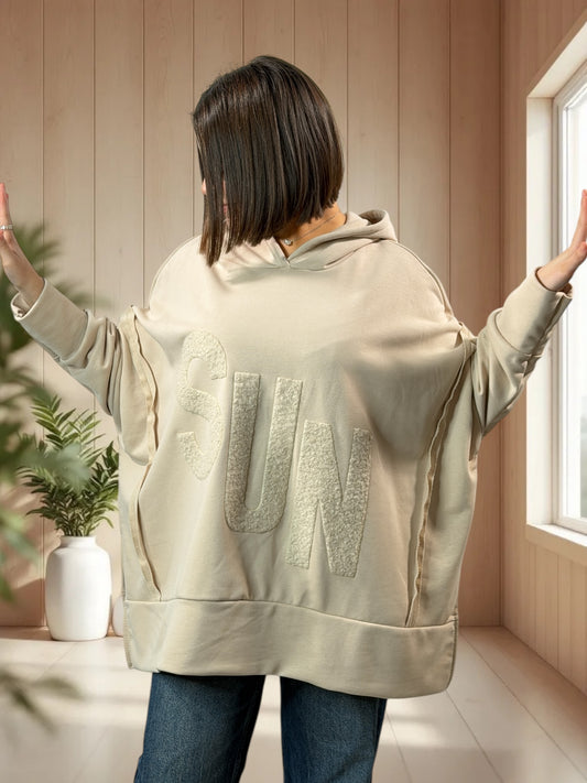 DANITO - SWEAT A CAPUCHE OVERSIZE BEIGE JUSQU'A LA TAILLE 56/58