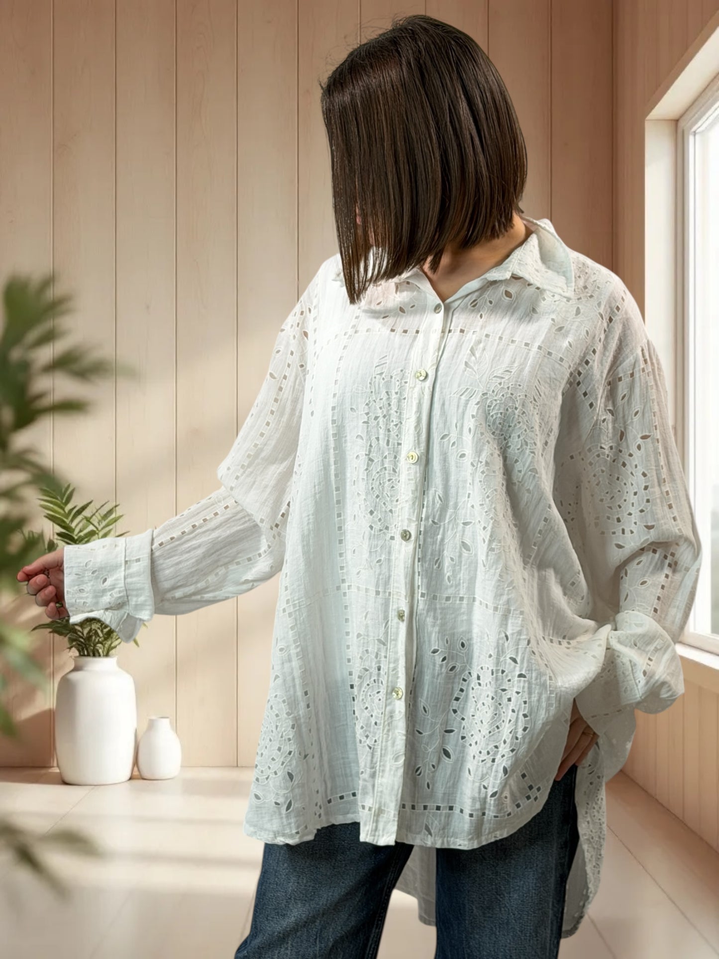 MARBELLA - CHEMISE OVERSIZE EN BRODERIE ANGLAISE JUSQU'A LA TAILLE 52
