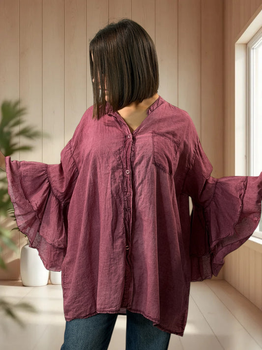 SOLELUNA - BLOUSE VINO EN COTON OVERSIZE JUSQU'A LA TAILLE 52