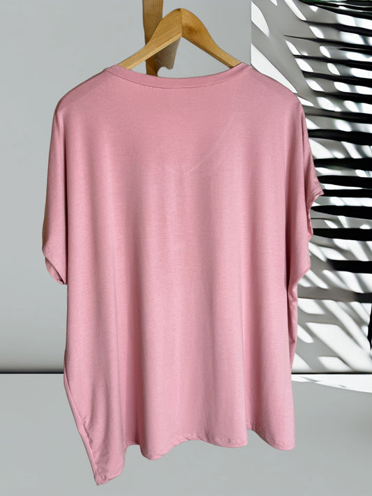 MARIO - T-SHIRT ROSE EN VISCOSE JUSQU'A LA TAILLE 56/58