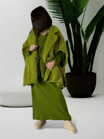 FAUSTINE - ENSEMBLE EN MAILLE VERT JUSQU'A LA TAILLE 52/54