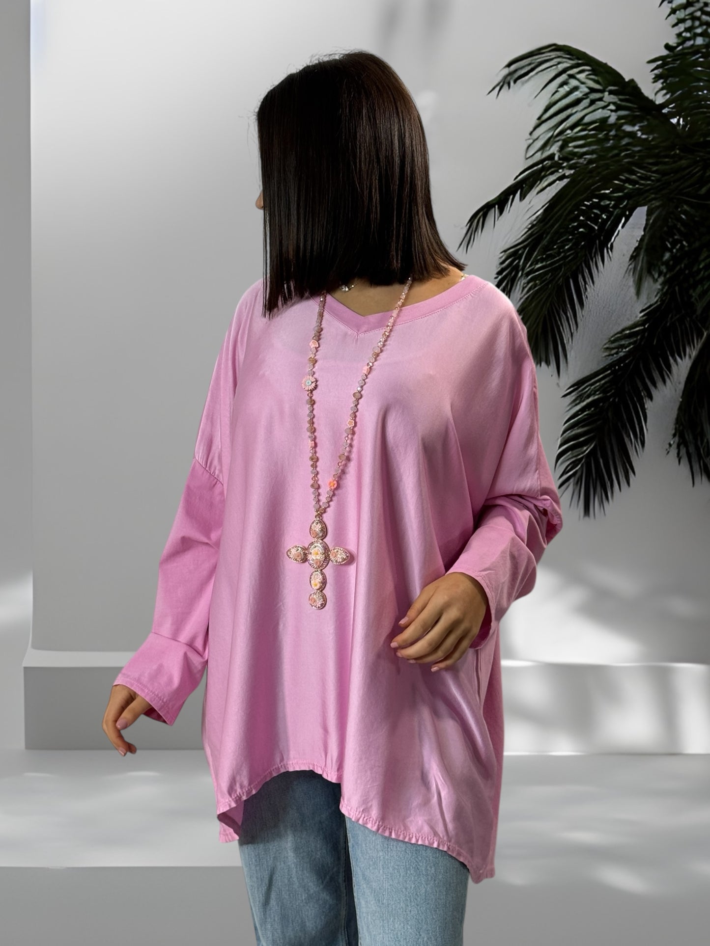 CLEO - TUNIQUE ROSE FLUIDE OVERSIZE JUSQU'A LA TAILLE 52