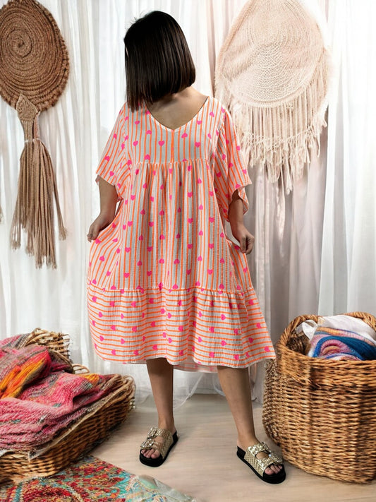 ROSA - ROBE OVERSIZE A RAYURE ORANGE JUSQU'A LA TAILLE 54