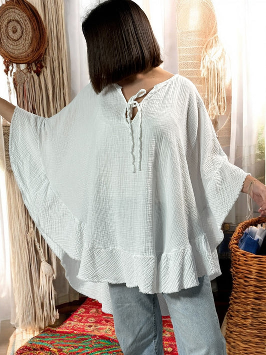 VICTOIRE - TUNIQUE OVERSIZE BLANCHE EN GAZE DE COTON JUSQU'A LA TAILLE 52/54