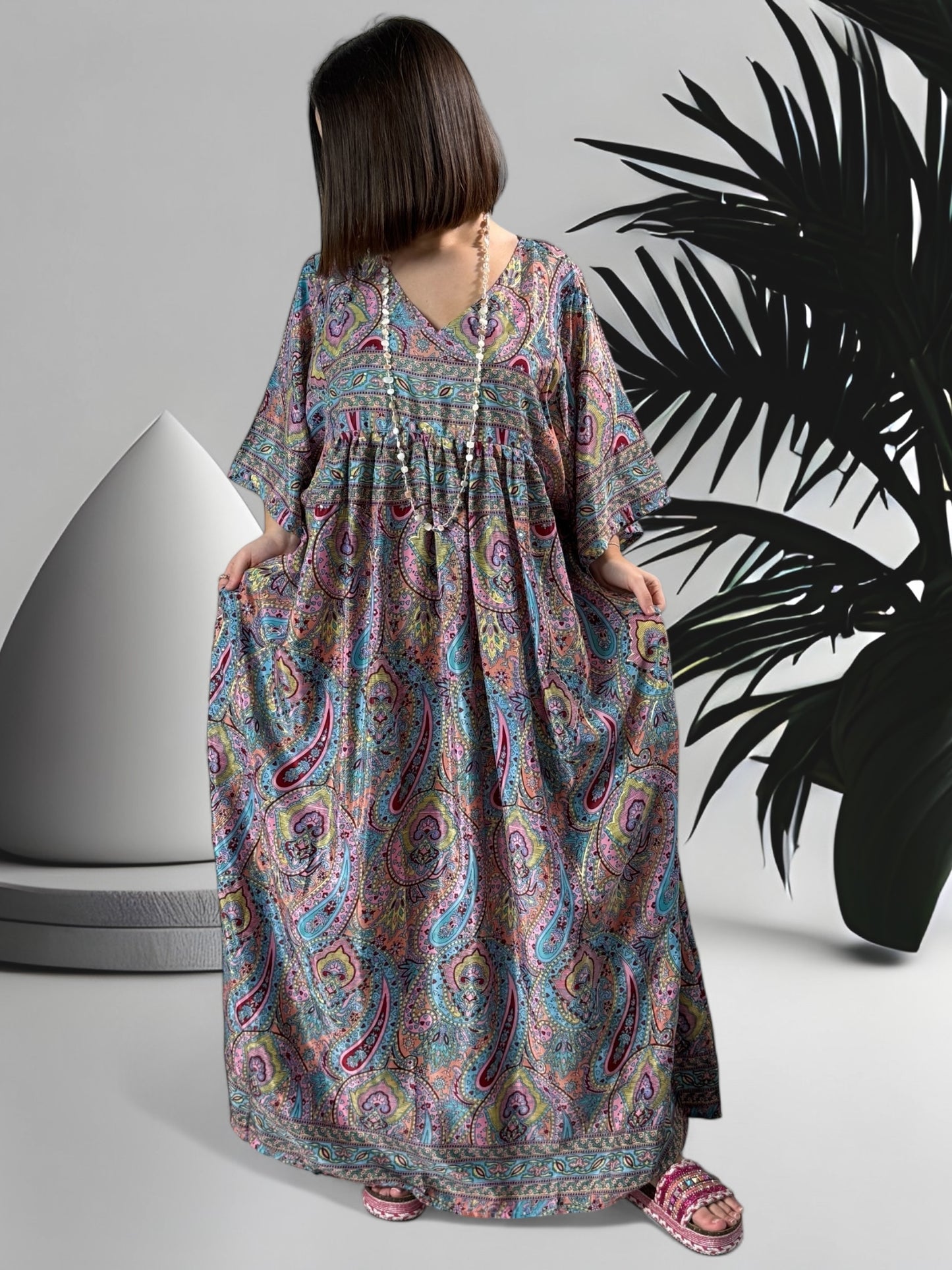 MATHILDA - ROBE LONGUE BOHEME ASPECT SOIE JUSQU'A LA TAILLE 54   REF19