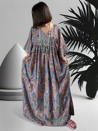 MATHILDA - ROBE LONGUE BOHEME ASPECT SOIE JUSQU'A LA TAILLE 54   REF19