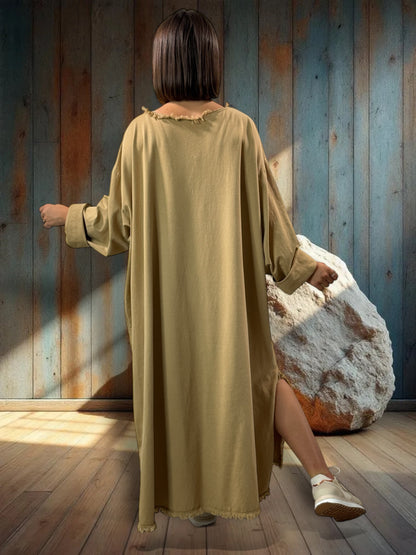 SALOME - ROBE OVERSIZE CAMEL  POCHE LEOPARD JUSQU'A LA TAILLE 58