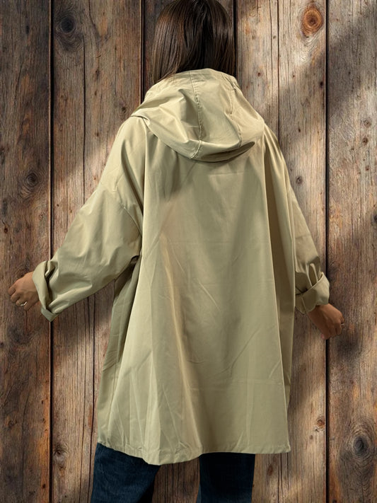 DORIAN - VESTE TRENCH BEIGE OVERSIZE A CAPUCHE JUSQU'A LA TAILLE 56