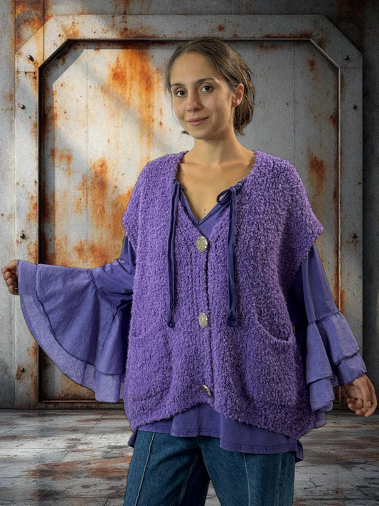 NICO - GILET VIOLET SANS MANCHE 2 POCHES JUSQU'A LA TAILLE 56