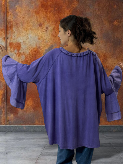 EMILIE - BLOUSE VIOLETTE EN COTON OVERSIZE JUSQU'A LA TAILLE 52