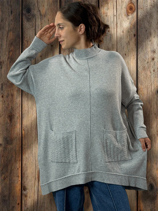 PATOU - PULL GRIS 2 POCHES JUSQU'A LA TAILLE 54
