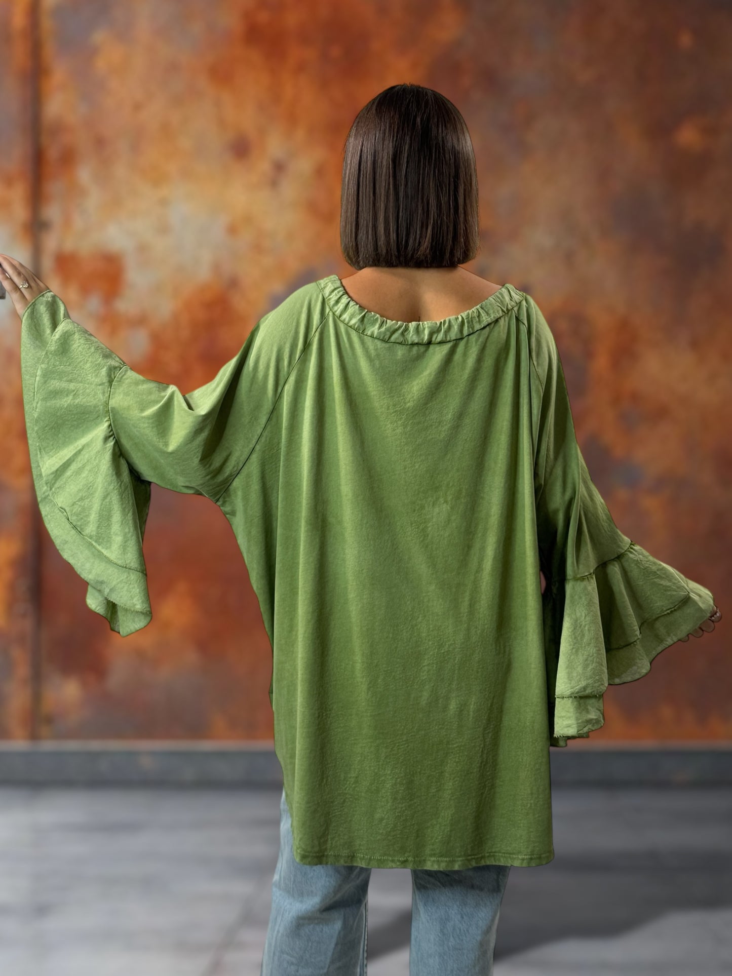 EMILIE - BLOUSE VERTE EN COTON OVERSIZE JUSQU'A LA TAILLE 52