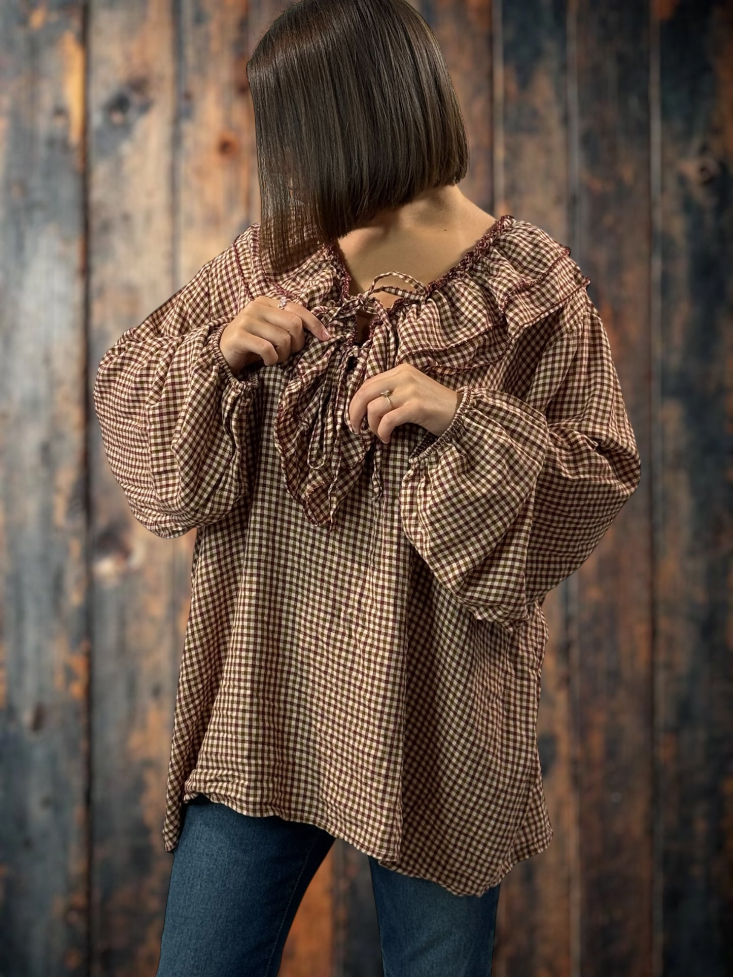 COLINE - BLOUSE A PETITS CARREAUX  JUSQU'A LA TAILLE 52/54