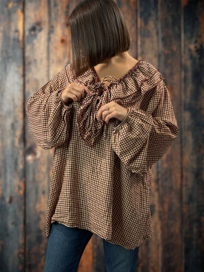 COLINE - BLOUSE A PETITS CARREAUX  JUSQU'A LA TAILLE 52/54