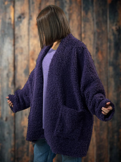 LILIROSE - VESTE OVERSIZE VIOLETTE EN MOUMOUTE JUSQU'A LA TAILLE 56/58