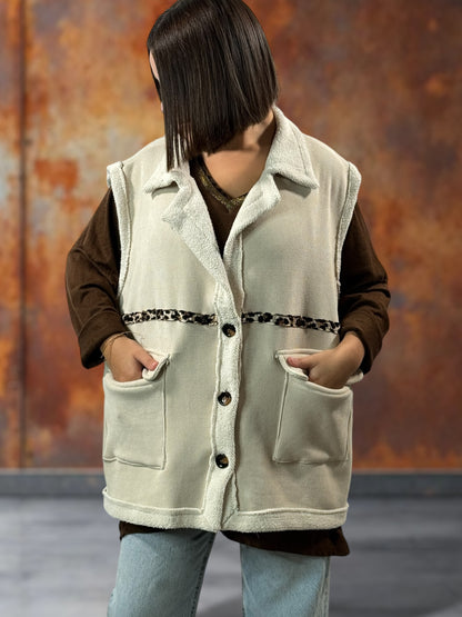 MARINO - GILET EN VELOURS BEIGE TAILLE 46/48 A 56