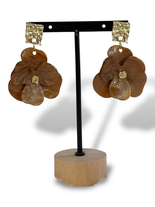 MADO - BOUCLES D'OREILLES FLEUR MARRON