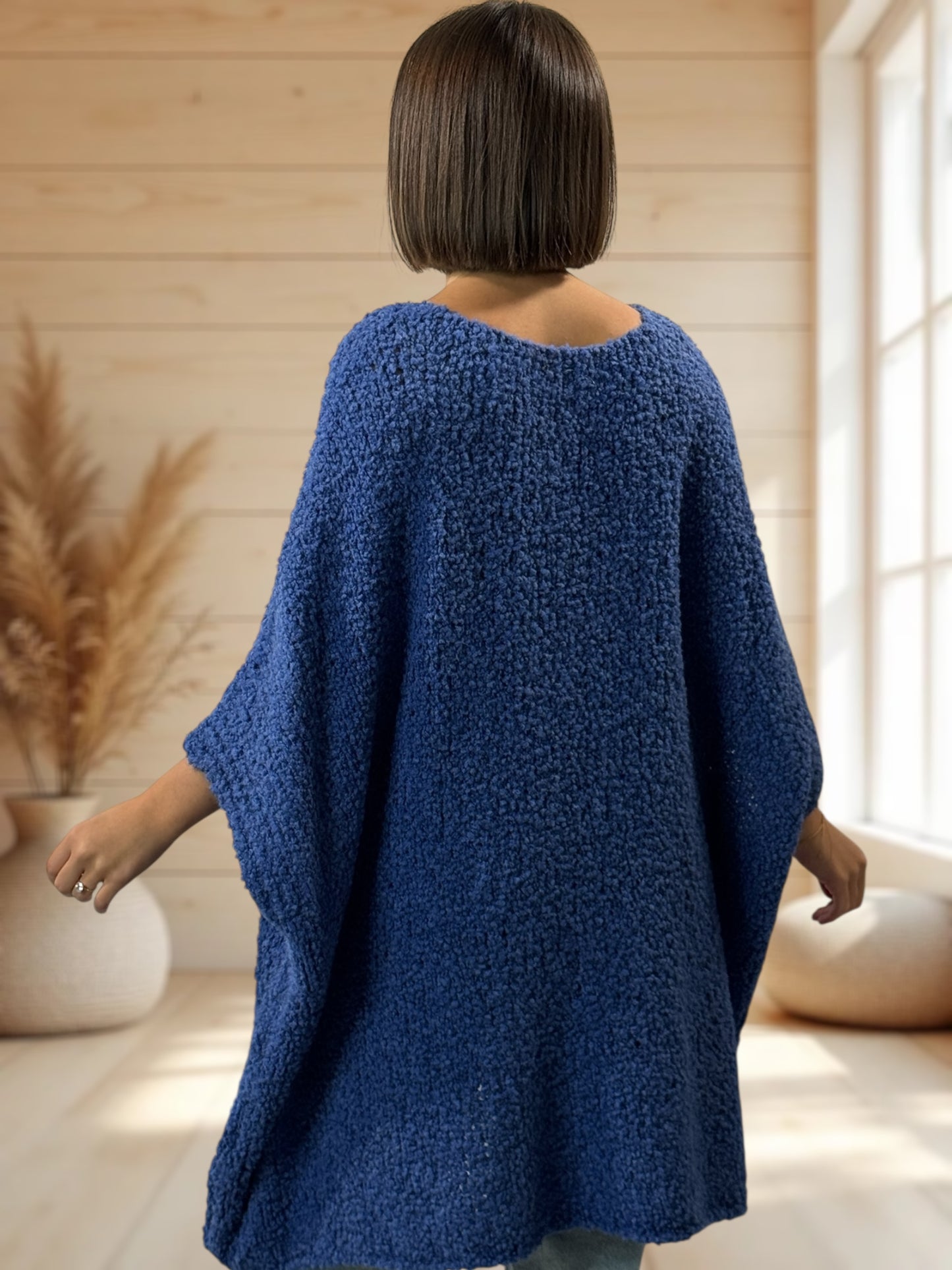 CAMILLE - PULL BLEU OVERSIZE JUSQU'A LA TAILLE 58