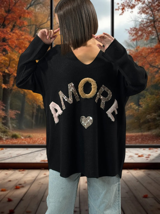 FANNY - PULL OVERSIZE NOIR JUSQU'A LA TAILLE 52
