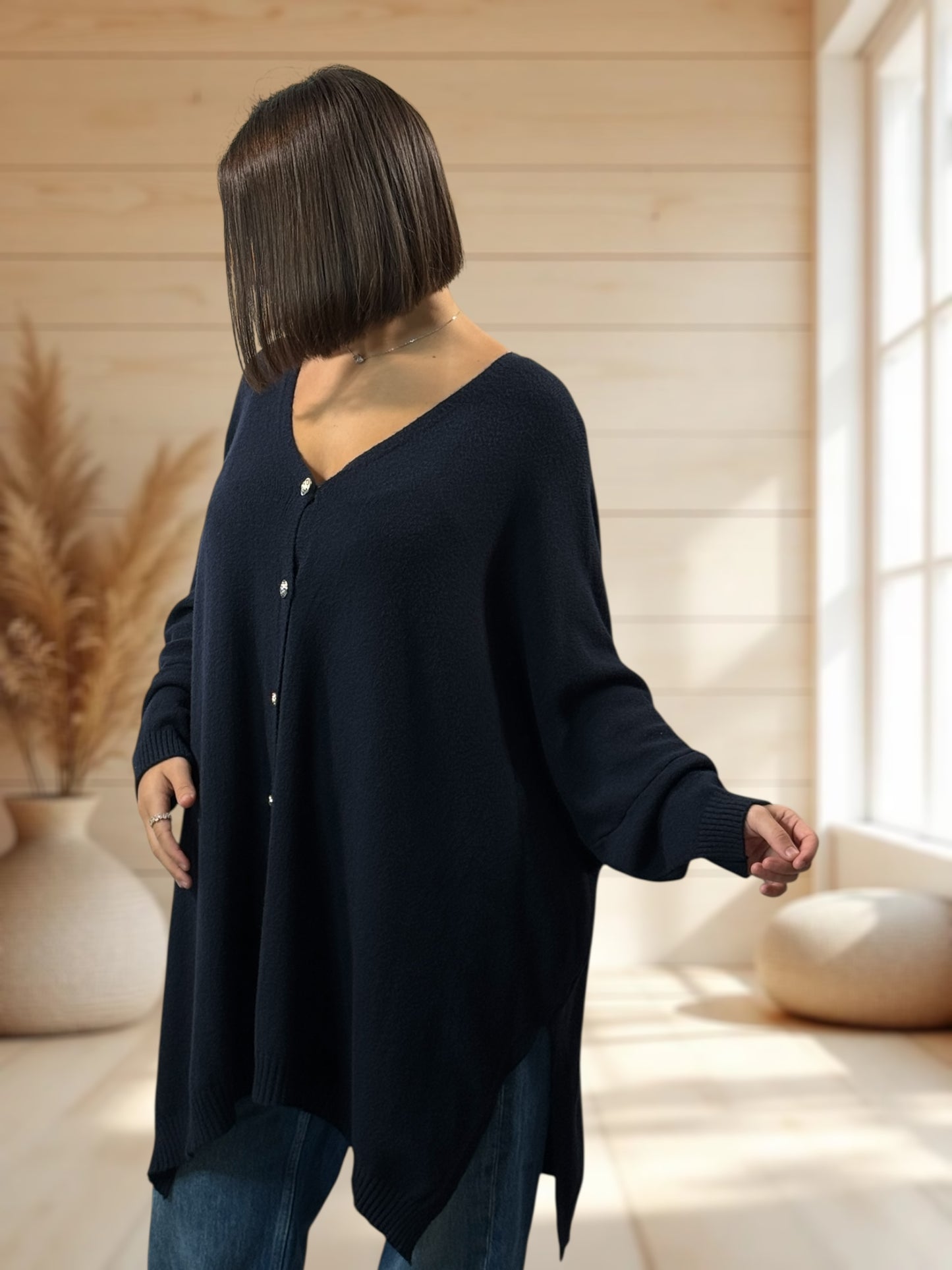MATHILDE - GILET OVERSIZE MARINE JUSQU'A LA TAILLE 56/58