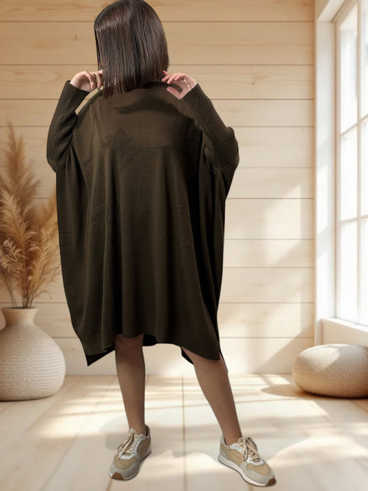 MARISOL - ROBE MARRON OVERSIZE EN MAILLE JUSQU'A LA TAILLE 56