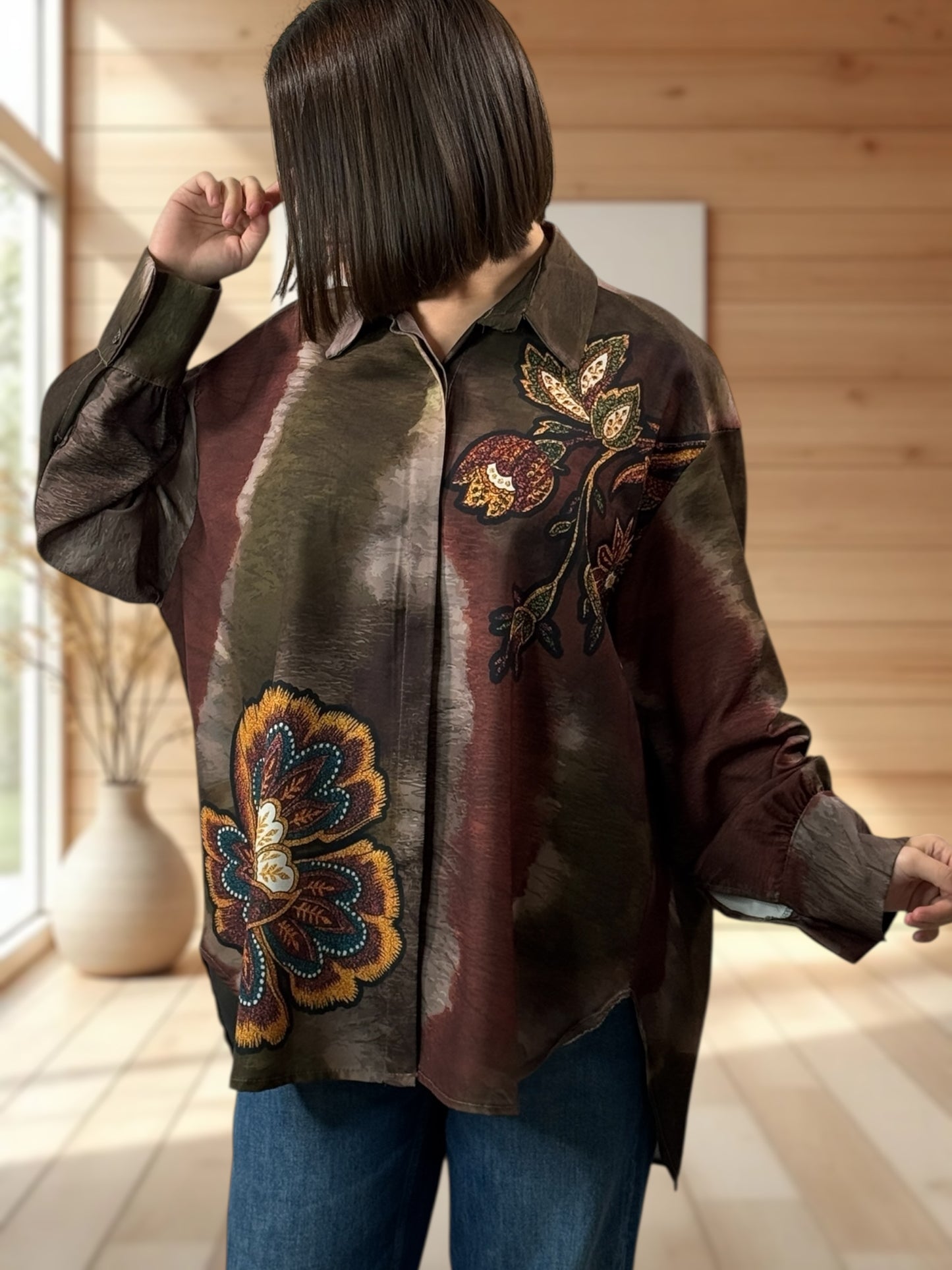 YSOLINE REF9 - CHEMISE OVERSIZE A MOTIF JUSQU'A LA TAILLE 52/54